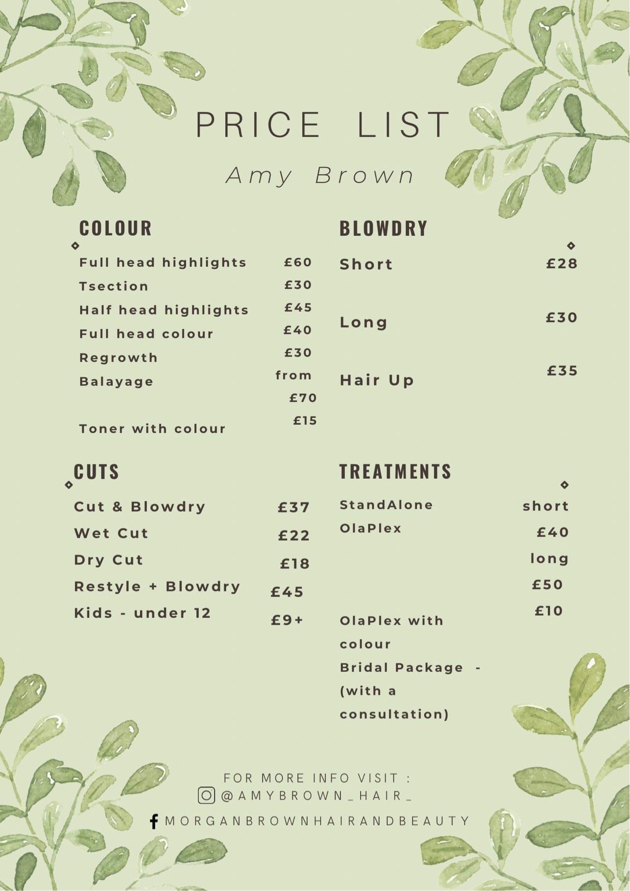 amy brown price list