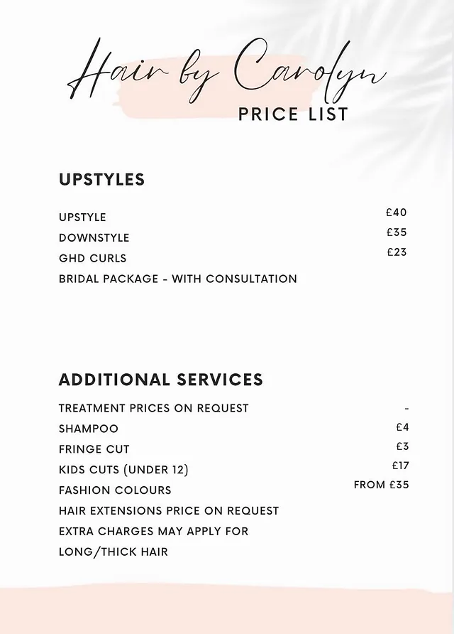 Hair by Carolyn Price List 2