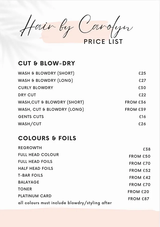 Hair by Carolyn Price List 1