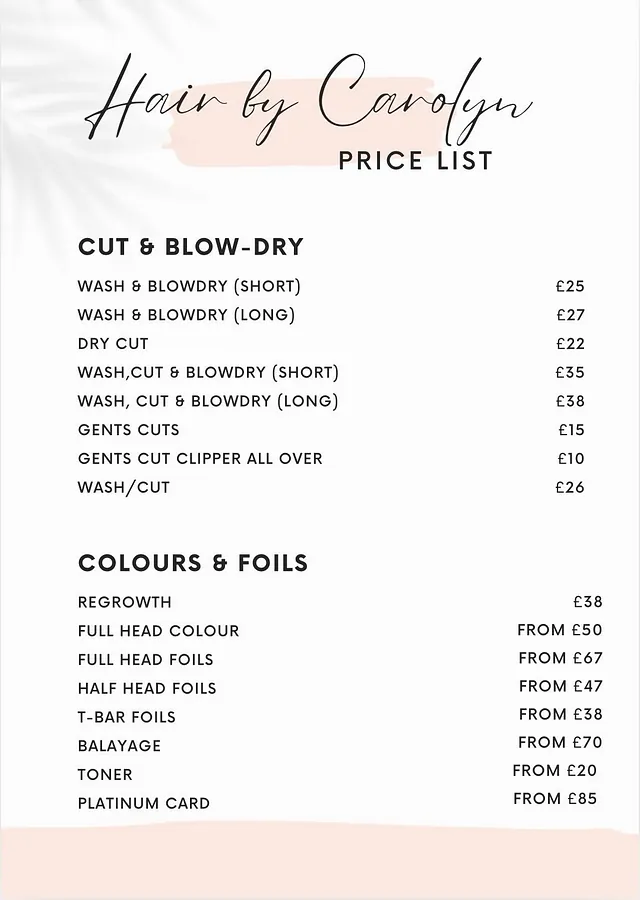 Hair by Carolyn Price List 1